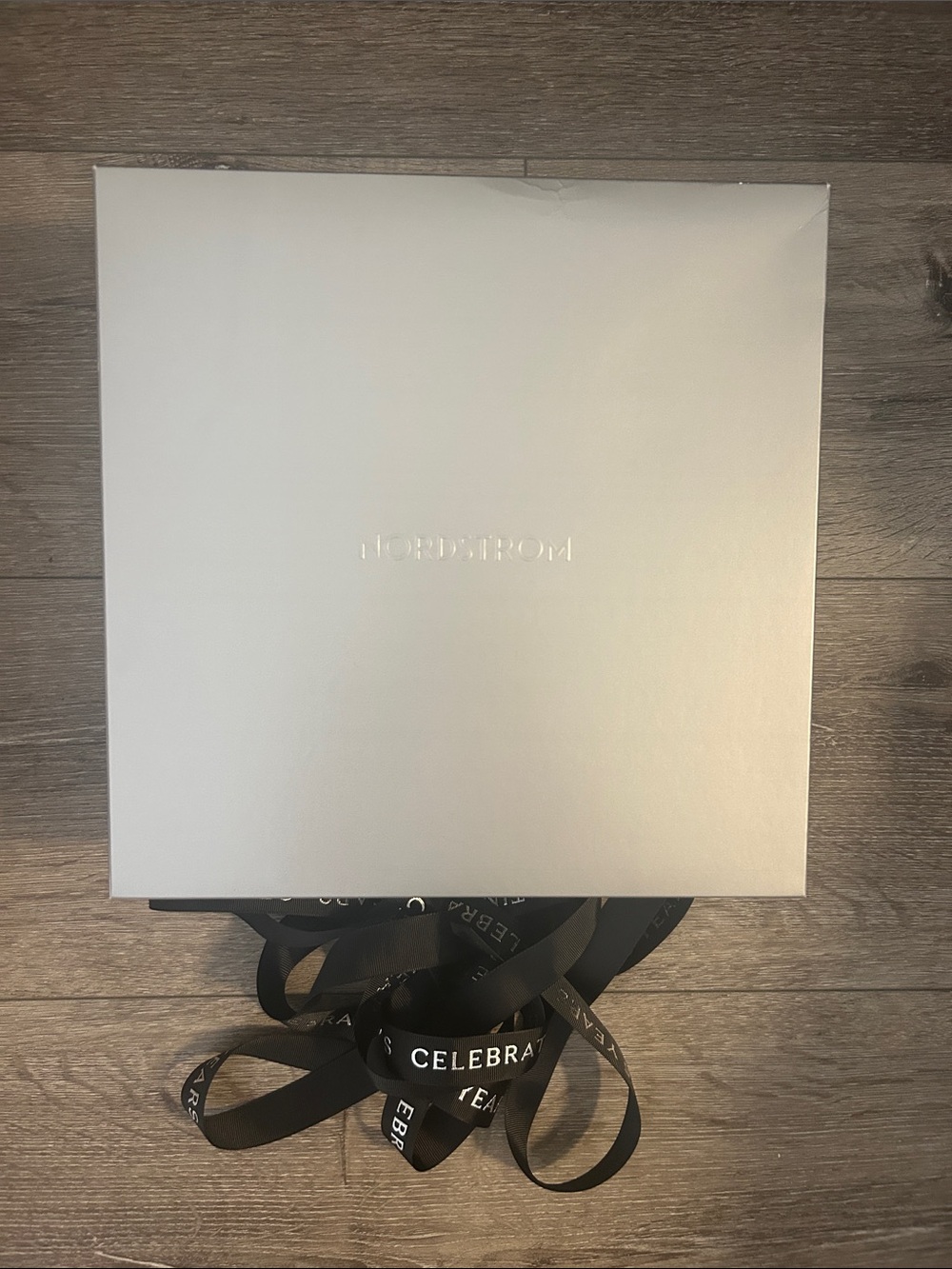 Nordstrom Luxury Large Silver Paper Gift Box W/Black Ribbon Celebrating 125Years